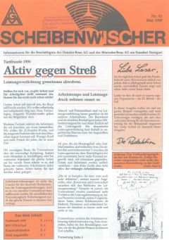 »Scheibenwischer« vom Mai 1990 (Werkszeitung der IG Metall für die Stuttgarter Beschäftigten von Daimler-Benz AG und Mercedes-Benz AG)