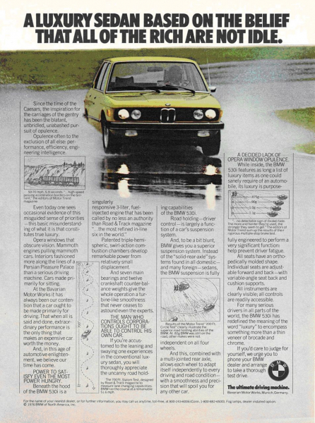 BMW-Anzeige, in: Car and Driver, April 1976, S. 29