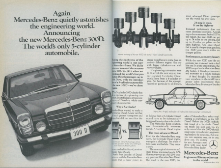 Mercedes-Benz-Anzeige, in: Road & Track, Februar 1975, S. 18f.