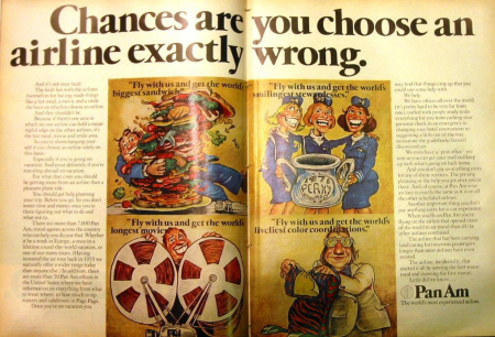 Kabinenservice als Karikatur bei Pan Am(aus: Newsweek, 29.5.1972)