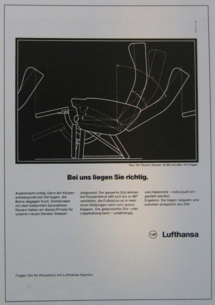 Lufthansa-Werbeanzeige, 1980(aus: Volker Fischer, Die Schwingen des Kranichs. 50 Jahre Lufthansa Design, Stuttgart 2005, S. 91)
