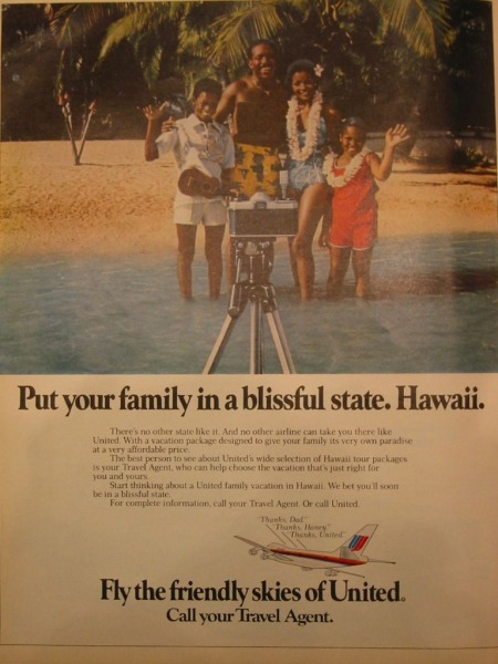 Hawaii-Werbung bei United Airlines(aus: Ebony, März 1979)