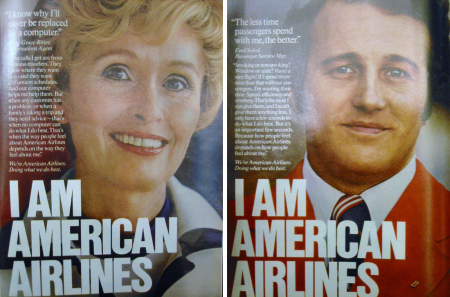»I am American Airlines«-Kampagne (aus: Newsweek, 7.6.1976 und 26.4.1976)