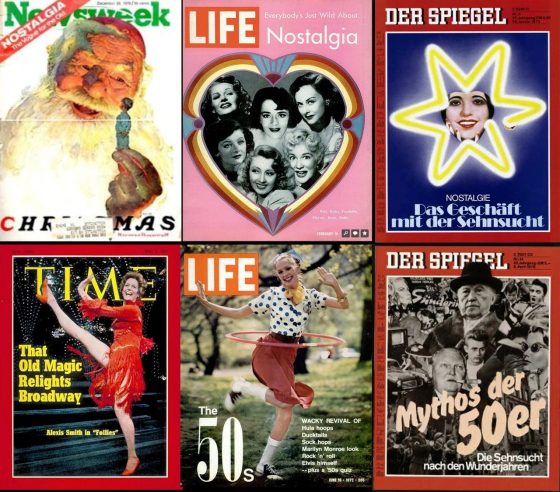 Titelgeschichten über Nostalgie, unter anderem im »Spiegel« vom 29. Januar 1973 (rechts oben): »Nostalgie. Das Geschäft mit der Sehnsucht«