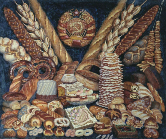 Il’ja Maškov (1881–1944), »Sowjetische Brote«, Öl auf Leinwand, 1936, Regionalmuseum Vol’sk  (<https://www.wikiart.org/de/ilja-iwanowitsch-maschkow/soviet-breads-1936>; Public Domain)