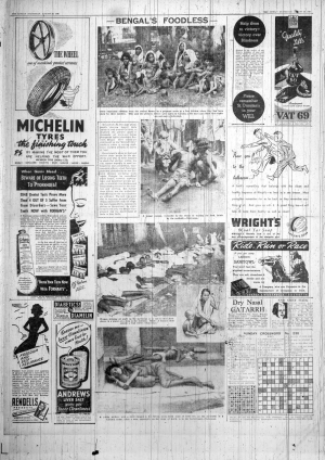 »Bengal’s Foodless«  (aus: The Statesman, 22.8.1943, unpaginiert. Leider waren die Zeitungsseiten nur als Scans vom Mikrofilm und dementsprechend in sehr schlechter Qualität verfügbar.)