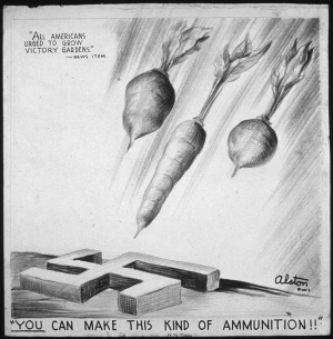 Auch Gemüse hilft siegen: »GROW VICTORY GARDENS«. Grafik von Charles Henry Alston, USA 1943 (National Archives and Records Administration, Public Domain)
