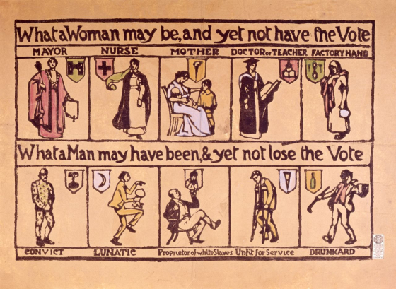 Poster der Suffragetten-Bewegung aus London, undatiert, ca. 1912. Ähnliche Bewegungen waren im frühen 20. Jahrhundert auch in den USA und in vielen weiteren Ländern aktiv. (© Museum of London)