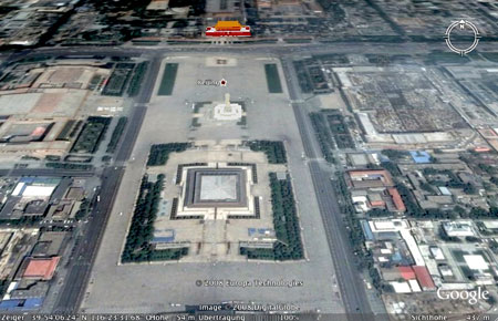 Der Tiananmen-Platz aus der Perspektive von Google Earth, Screenshot 2008
