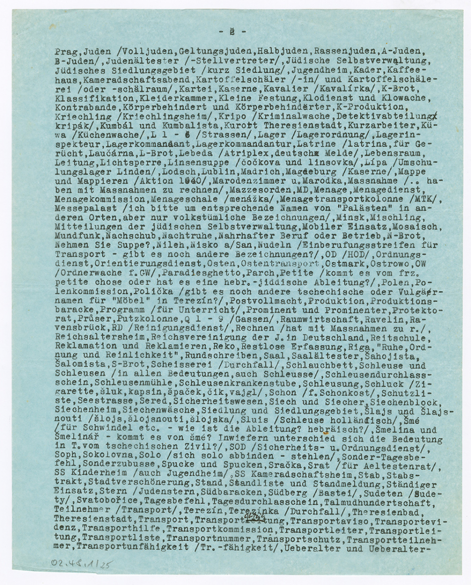 Excerpts from H.G. Adler’s preliminary work for his ›Wörterverzeichnis‹, undated (1946?)