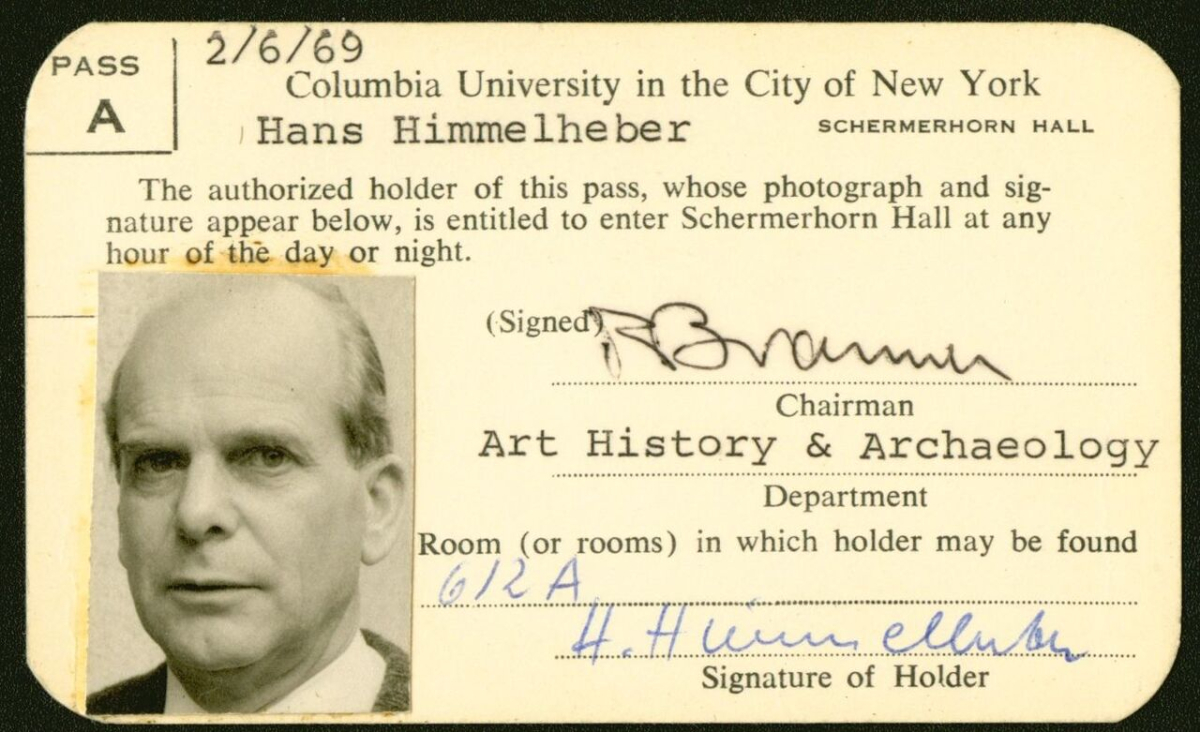 Dozentenausweis von Hans Himmelheber für die Columbia University, New York 1969 (Museum Rietberg, HH.05-01, © Museum Rietberg Zürich)