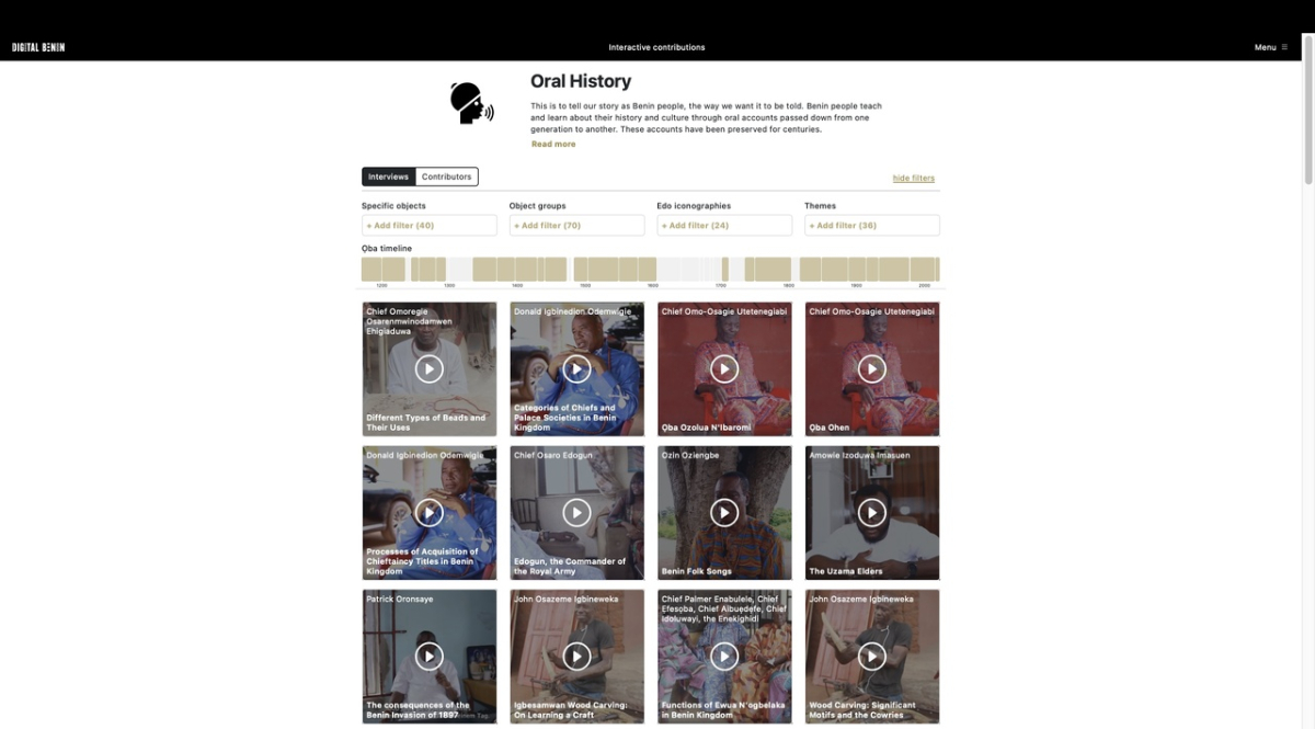 Space »Oral History« der Website »Digital Benin« (Februar 2025, Screenshot/Ausschnitt)