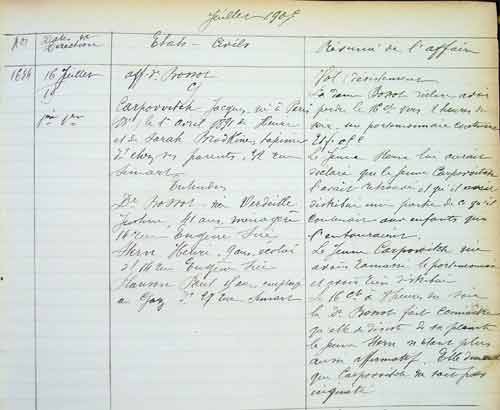 Zurücknahme der Anzeige Bonots gegen Carpovitch wegen Diebstahls vom 16.7.1905