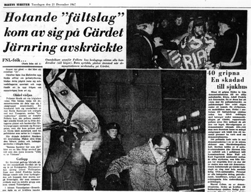 Drohende ‚Feldschlacht‘ fand nicht statt. Polizeiriegel schreckte ab, heißt es zu den Stockholmer Konflikten an Weihnachten 1967