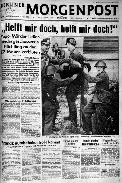 Titelseite der 'Berliner Morgenpost' vom 18.8.1962