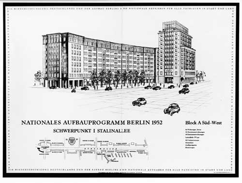 Berlin (East), Stalinallee, Block A, lithography, 1952