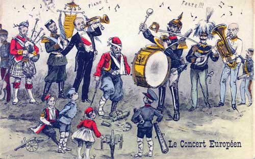 „Das europäische Konzert“. Französische Postkarte vom Vorabend des Ersten Weltkrieges