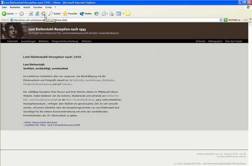 Website Leni Riefenstahl-Rezeption (Screenshot April 2004)