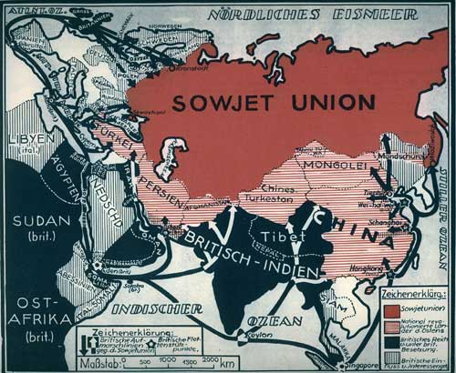 Karte: 'Die Einkreisung der Sowjetunion durch den Britischen Imperialismus'