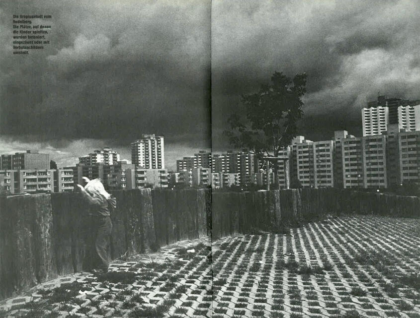 Ein dramatisch wirkendes Panoramafoto der Hochhäuser in der West-Berliner Gropiusstadt